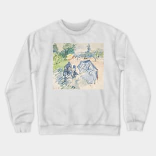 A Woman Seated at a Bench on the Avenue du Bois by Berthe Morisot Crewneck Sweatshirt